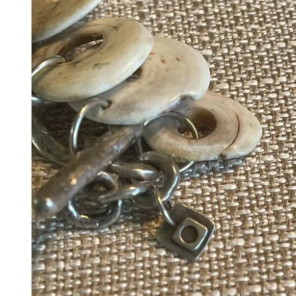 Sterling 925 & Kualia Large Hole Shell Bracelet from Papau New Guinea ~AMAZING